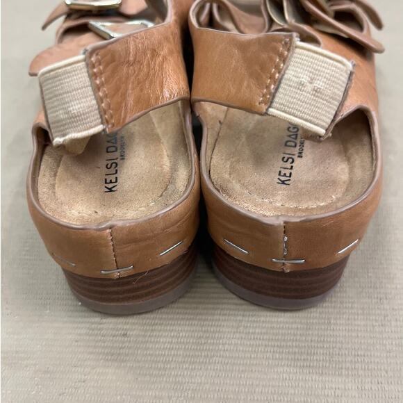 Kelsi Dagger Brooklyn Stacked Wedge Platform Sandals Sz 8 Leather Slip On Buckle - Picture 6 of 10